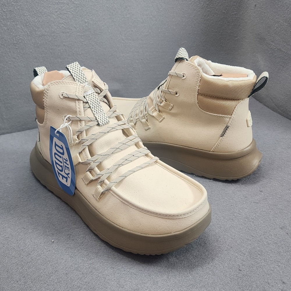 HEYDUDE Wendy Peak Apres Ivory Coated Twill Faux Fur Boots Womens 11 NWOB